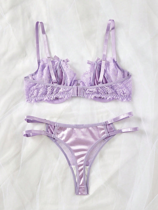 NEW Conjunto de lenceria sexy con detalles romanticos de encaje, que incluye brasier y panty