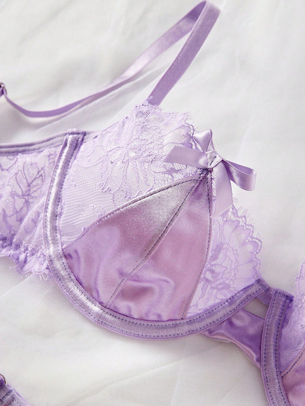 NEW Conjunto de lenceria sexy con detalles romanticos de encaje, que incluye brasier y panty