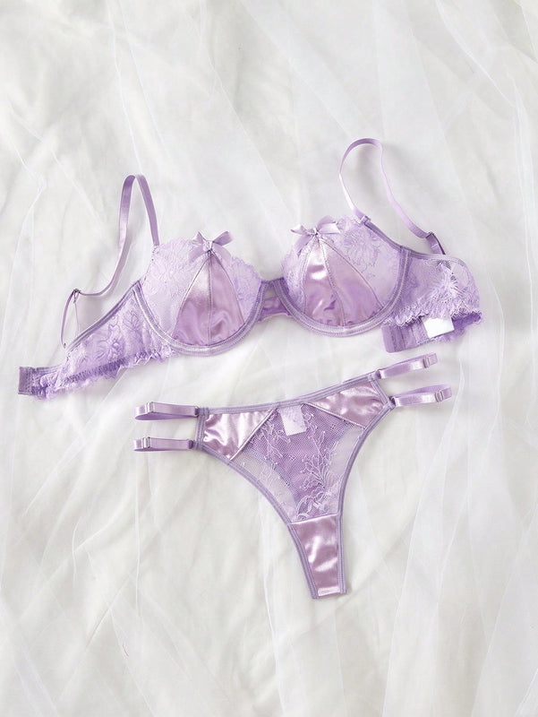 NEW Conjunto de lenceria sexy con detalles romanticos de encaje, que incluye brasier y panty