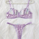 Conjunto de lenceria sexy morada con bordado para mujeres, consta de 2 piezas