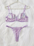 Conjunto de lenceria sexy morada con bordado para mujeres, consta de 2 piezas