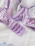 Conjunto de lenceria sexy morada con bordado para mujeres, consta de 2 piezas