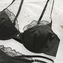 NEW Conjunto de ropa interior sexy para mujer en encaje negro con sujetador y panty