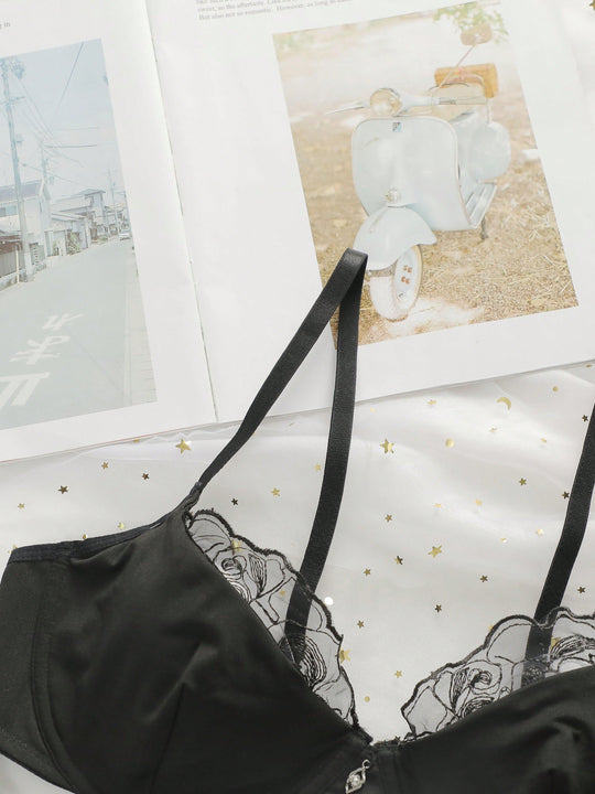 NEW Conjunto de ropa interior sexy para mujer en encaje negro con sujetador y panty