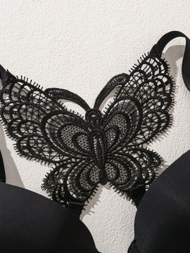 Juego de ropa interior femenina con diseno de mariposa en la parte trasera que incluye una prenda inferior y una parte superior