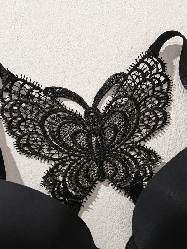 Juego de ropa interior femenina con diseno de mariposa en la parte trasera que incluye una prenda inferior y una parte superior