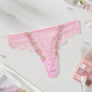 Tanga sexy de encaje de contraste con bordados florales para mujer