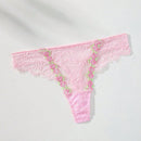 Tanga sexy de encaje de contraste con bordados florales para mujer
