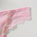 Tanga sexy de encaje de contraste con bordados florales para mujer