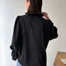 FRIFUL Blusa elegante de primavera/verano para mujer de unicolor suelta con mangas acampanadas