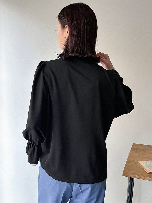 FRIFUL Blusa elegante de primavera/verano para mujer de unicolor suelta con mangas acampanadas