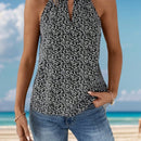 LUNE Blusa Sin Mangas De Verano Para Mujer Con Cuello Halter Y Estampado En Blanco Y Negro De Plantas