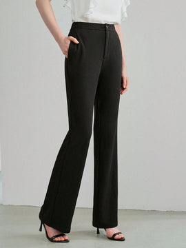 MOTF STUDIO Pantalones solidos de pierna acampanada con bolsillos inclinados y dobladillo dividido