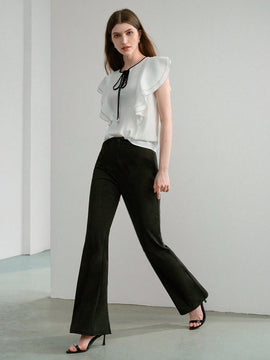 MOTF STUDIO Pantalones solidos de pierna acampanada con bolsillos inclinados y dobladillo dividido