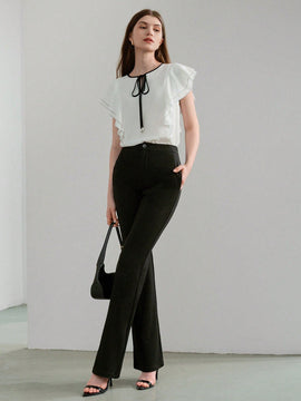 MOTF STUDIO Pantalones solidos de pierna acampanada con bolsillos inclinados y dobladillo dividido