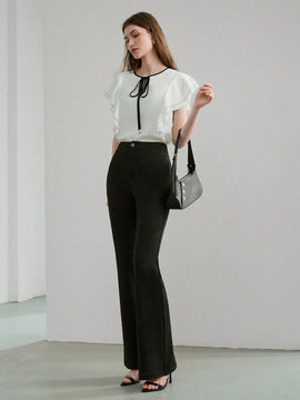 MOTF STUDIO Pantalones solidos de pierna acampanada con bolsillos inclinados y dobladillo dividido