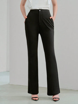 MOTF STUDIO Pantalones solidos de pierna acampanada con bolsillos inclinados y dobladillo dividido
