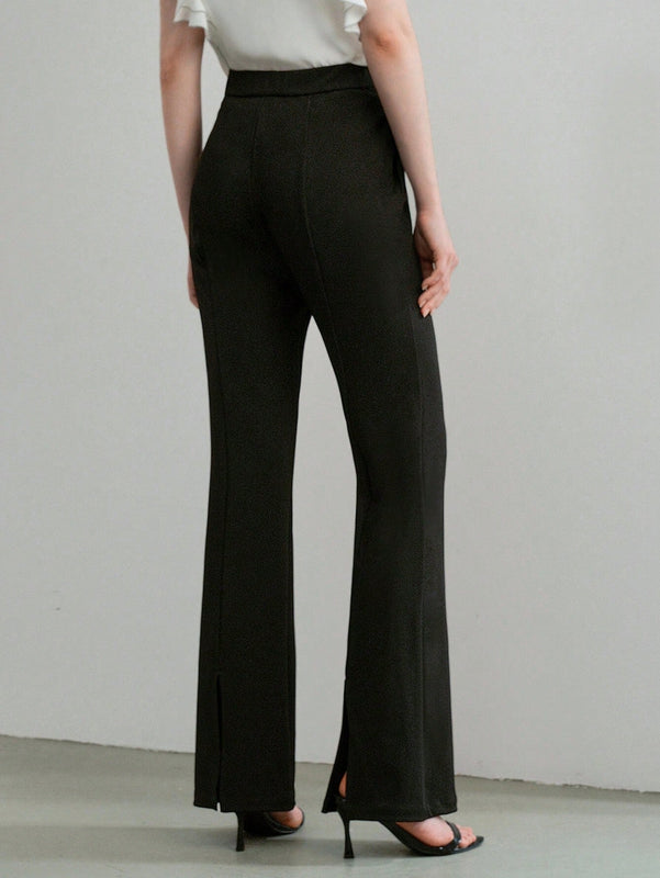 NEW MOTF PREMIUM Pantalones solidos de pierna acampanada con bolsillos inclinados y dobladillo dividido