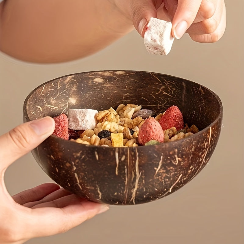 Conjunto de cuencos de cáscara de coco con cucharas de madera: Perfecto para ensaladas, postres y más - Incluye dos cuencos y dos cucharas.