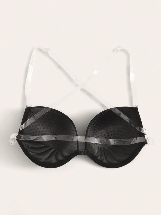 1 sujetador con aros, tirantes transparentes y espalda cruzada