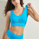 Conjunto de top deportivo de yoga acolchado sin alambres y top translucido de espalda descubierta para mujer