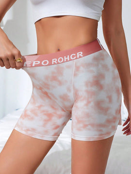 Pantalones anchos para mujer con cinturon tejido y estampado tie-dye para uso diario