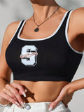 Top Bralette con graficos de letras y detalles contrastantes