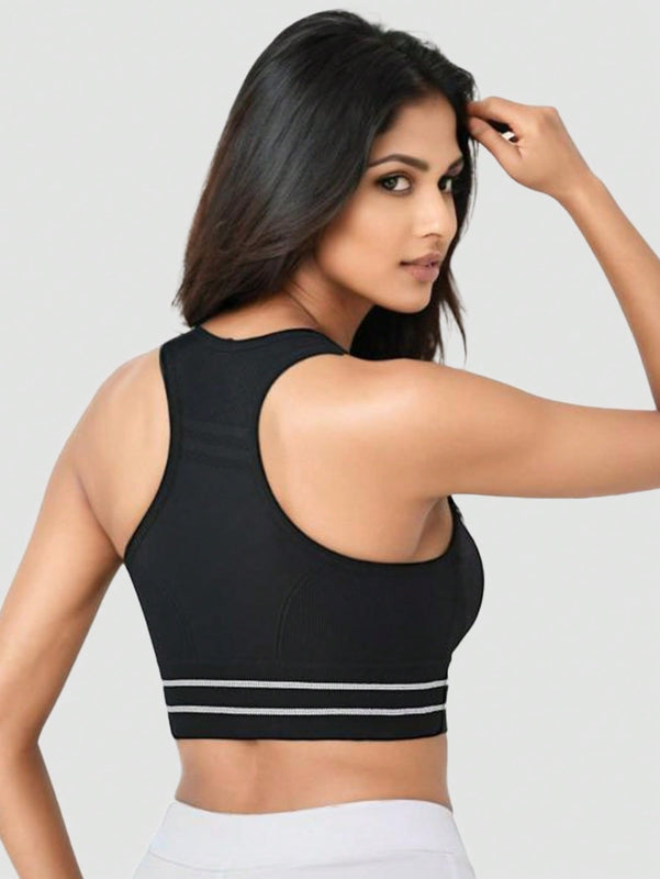 Sujetador deportivo negro de mujer, sin alambre, ropa interior atletica transpirable y comoda, delgada