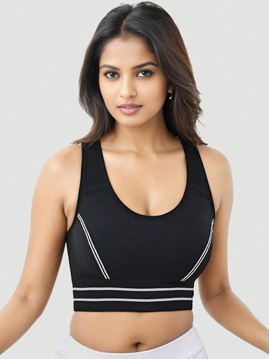 Sujetador deportivo negro de mujer, sin alambre, ropa interior atletica transpirable y comoda, delgada