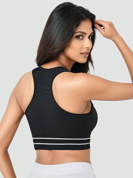 Sujetador deportivo negro de mujer, sin alambre, ropa interior atletica transpirable y comoda, delgada