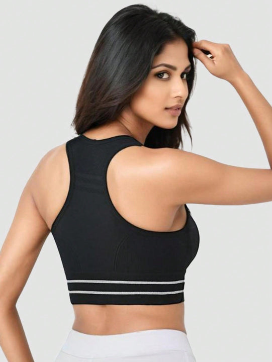 Sujetador deportivo negro de mujer, sin alambre, ropa interior atletica transpirable y comoda, delgada