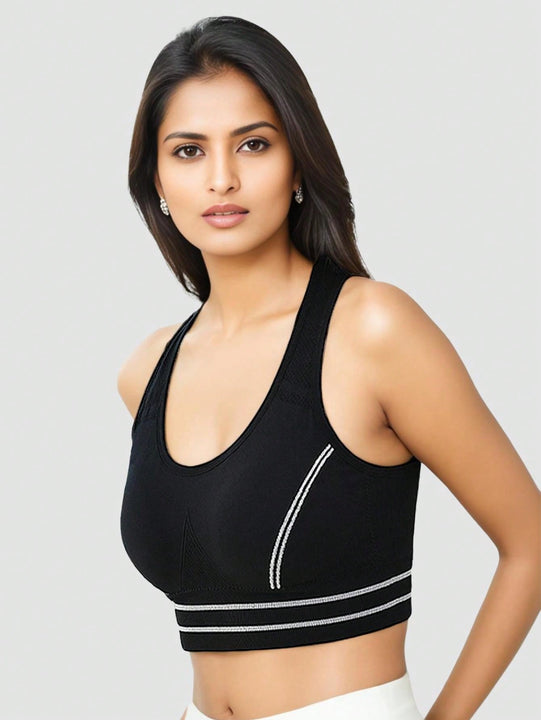 Sujetador deportivo negro de mujer, sin alambre, ropa interior atletica transpirable y comoda, delgada
