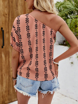 NEW  VCAY Camisa de verano casual para mujeres con diseno asimetrico de cuello y estampado completo