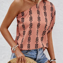 NEW  VCAY Camisa de verano casual para mujeres con diseno asimetrico de cuello y estampado completo