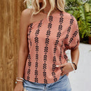 NEW  VCAY Camisa de verano casual para mujeres con diseno asimetrico de cuello y estampado completo
