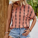 NEW  VCAY Camisa de verano casual para mujeres con diseno asimetrico de cuello y estampado completo