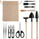 13PCS Mini Juego de Herramientas de Mano para Jardín - Kit de Pala de Trasplante de Metal y Madera con Bolsa de Tela para Plantar Bonsáis al Aire Libre - Uso Manual sin Electricidad