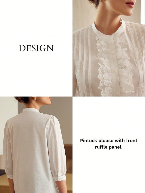MOTF PREMIUM BLUSA UNICOLOR CON VOLANTES DE CINTAS, PLISADA CON DOBLADILLO