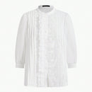 MOTF PREMIUM BLUSA UNICOLOR CON VOLANTES DE CINTAS, PLISADA CON DOBLADILLO
