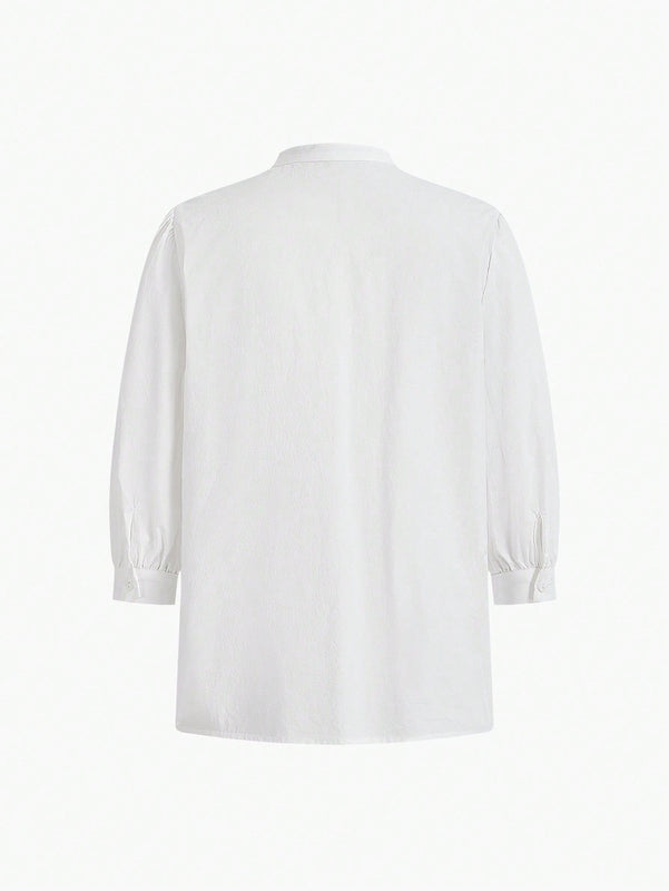 MOTF PREMIUM BLUSA UNICOLOR CON VOLANTES DE CINTAS, PLISADA CON DOBLADILLO