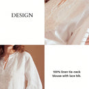 MOTF PREMIUM Blusa De Encaje De Panel De Cuello De Lazo Con Flecos De Lino Puro