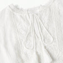 MOTF PREMIUM Blusa De Encaje De Panel De Cuello De Lazo Con Flecos De Lino Puro
