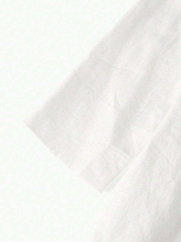 MOTF PREMIUM Blusa De Encaje De Panel De Cuello De Lazo Con Flecos De Lino Puro