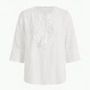 MOTF PREMIUM Blusa De Encaje De Panel De Cuello De Lazo Con Flecos De Lino Puro