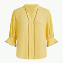 MOTF PREMIUM Blusa De Manga Abombada Tejida Para Mujer Con Cuello De Muesca Y Tuberia De Contraste