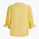 MOTF PREMIUM Blusa De Manga Abombada Tejida Para Mujer Con Cuello De Muesca Y Tuberia De Contraste