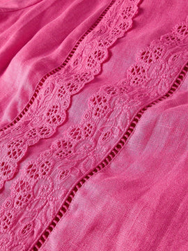 MOTF PREMIUM BLUSA DE MANGA ACAMPANADA CON PANEL SOLIDO Y DETALLES DE ENCAJE