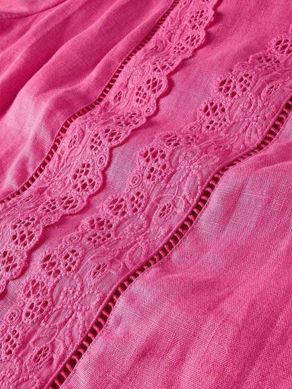 MOTF PREMIUM BLUSA DE MANGA ACAMPANADA CON PANEL SOLIDO Y DETALLES DE ENCAJE
