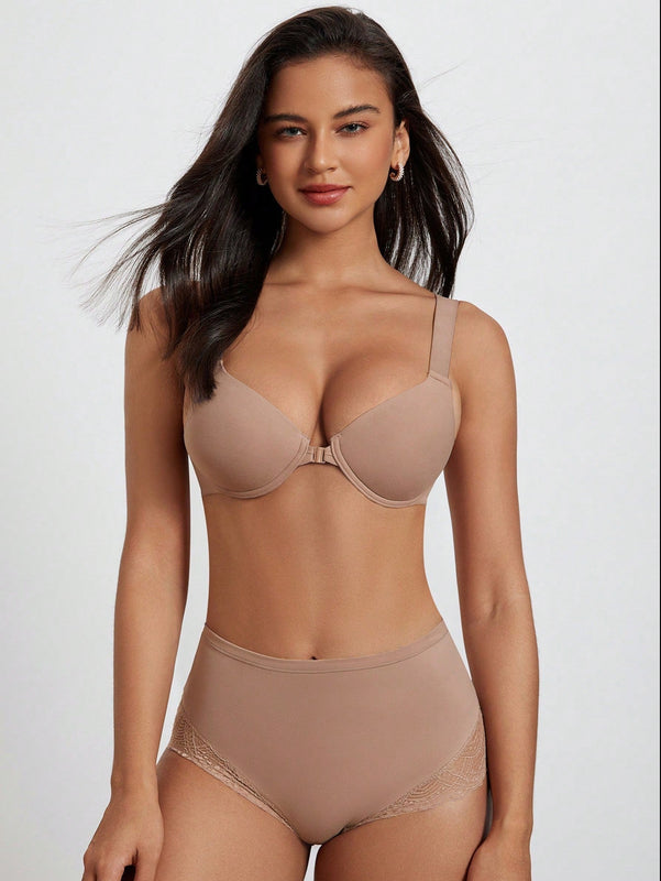 DesireSculpt Conjunto de 2 Bralette basicos suaves y comodos con correas anchas para los hombros, cierre frontal y diseno sin costuras