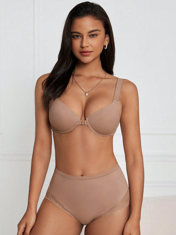 DesireSculpt Conjunto de 2 Bralette basicos suaves y comodos con correas anchas para los hombros, cierre frontal y diseno sin costuras